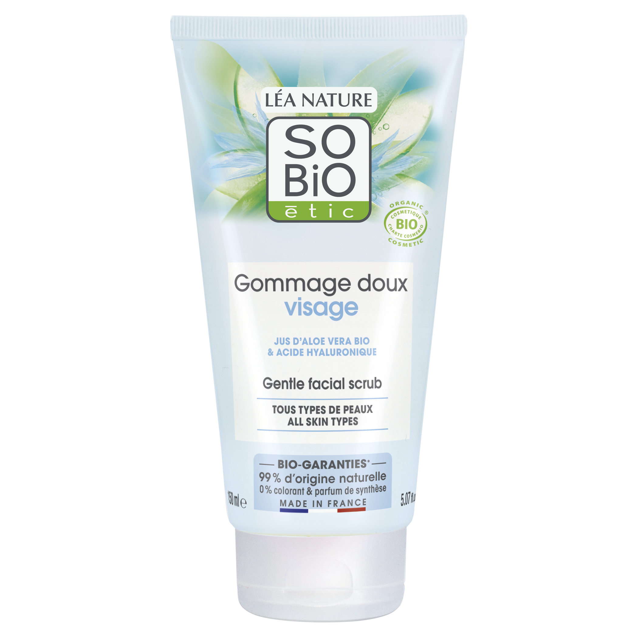 SO’BiO étic Peeling jemný pro časté použití Aloe vera hydratační BIO (150 ml) - s kyselinou hyaluronovou SO’BiO