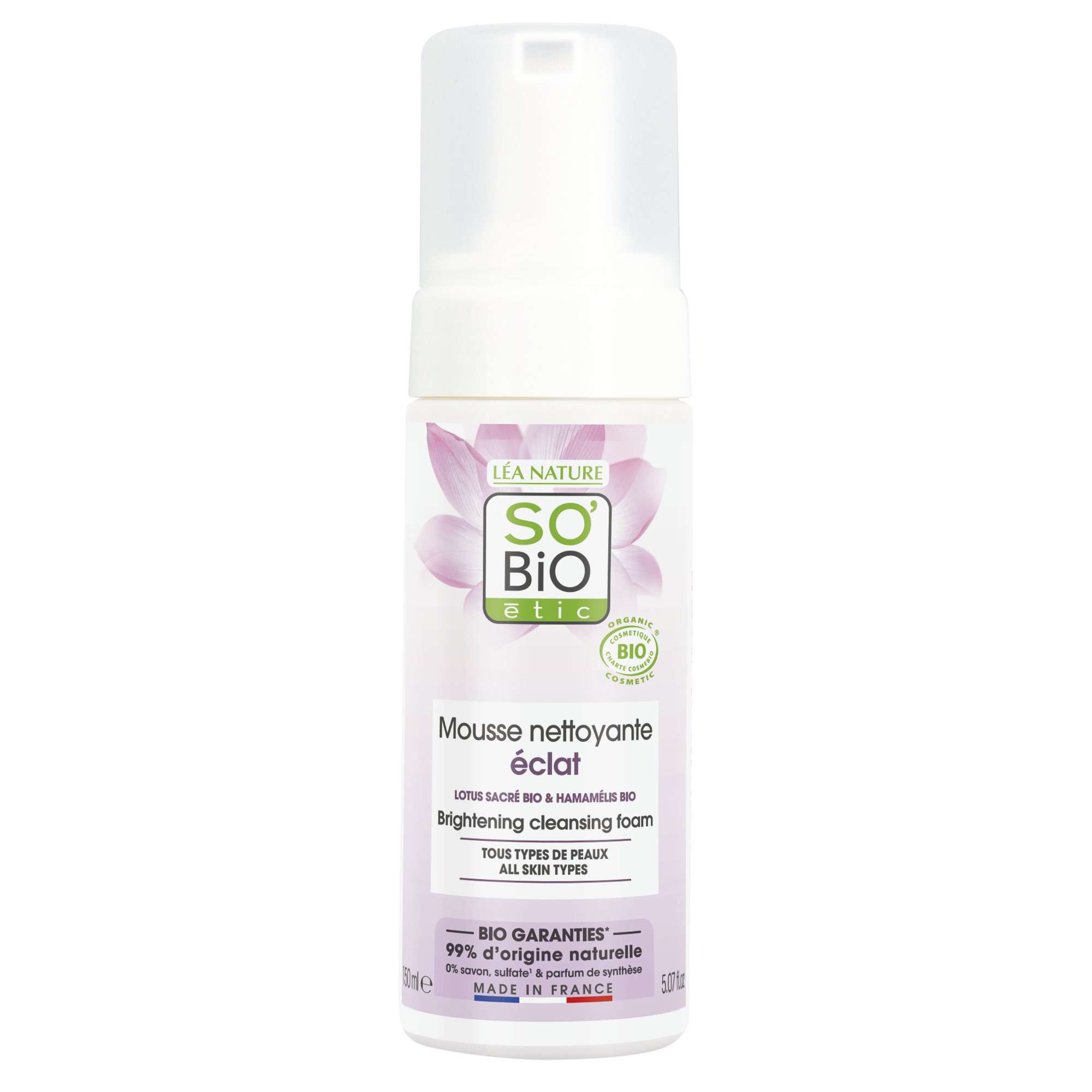 SO’BiO étic Pěna čisticí pro dokonalou pleť BIO (150 ml) - s extraktem z květu lotosu SO’BiO