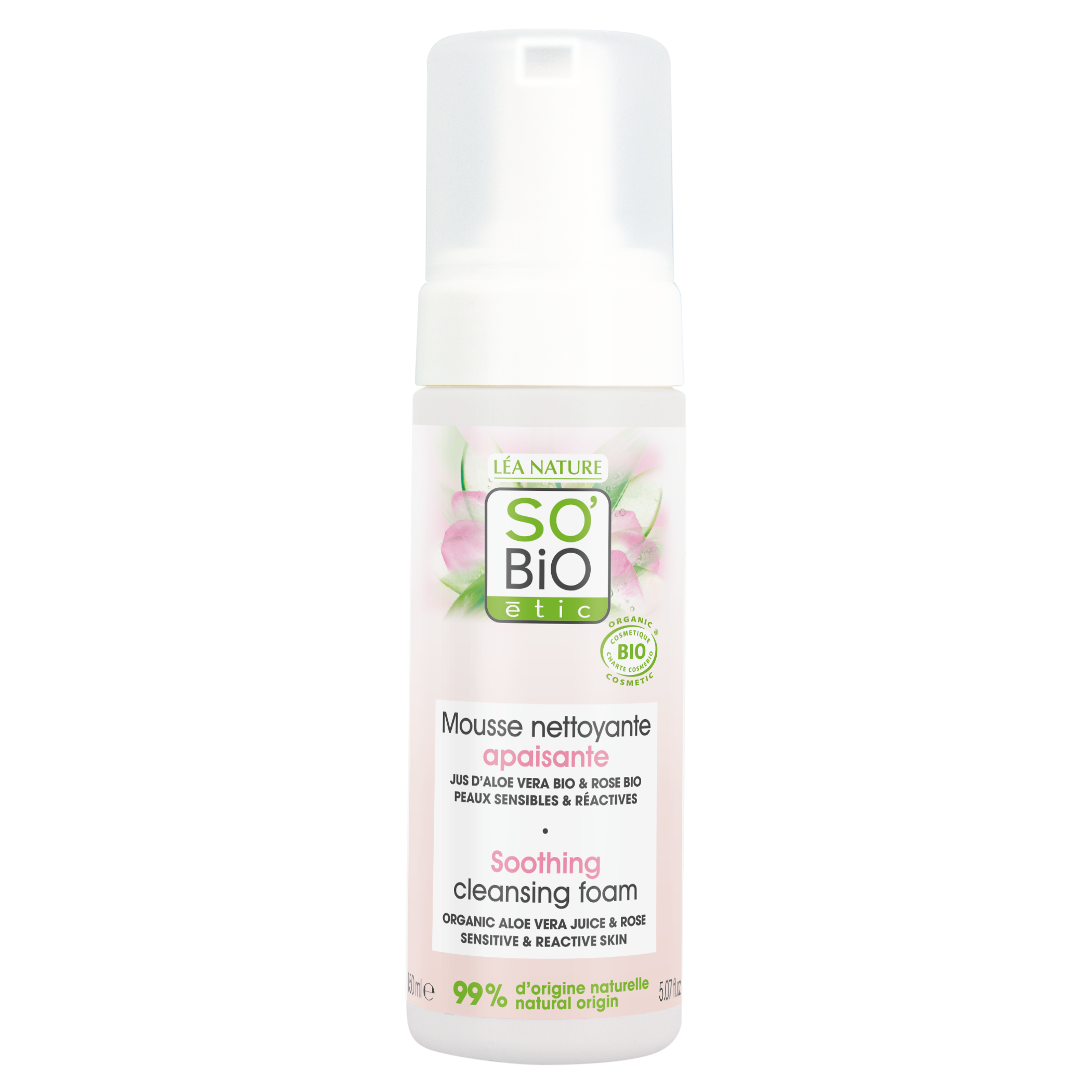 SO’BiO étic Pěna čisticí zklidňující Aloe Vera BIO (150 ml) - obohacena o růžovou vodu SO’BiO