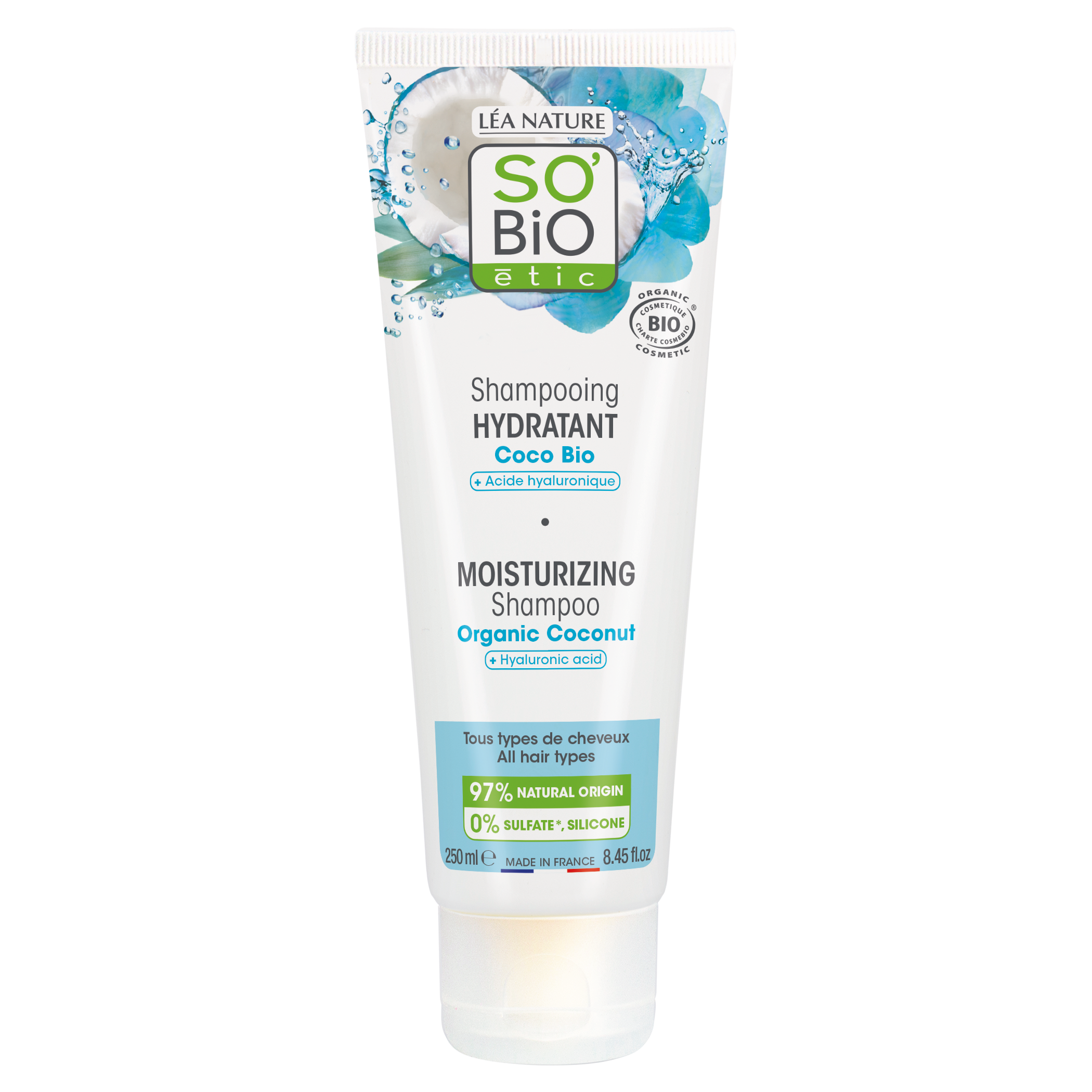 SO’BiO étic Šampon hydratační kokos a kyselina hyaluronová BIO (250 ml) - pro všechny typy vlasů SO’BiO