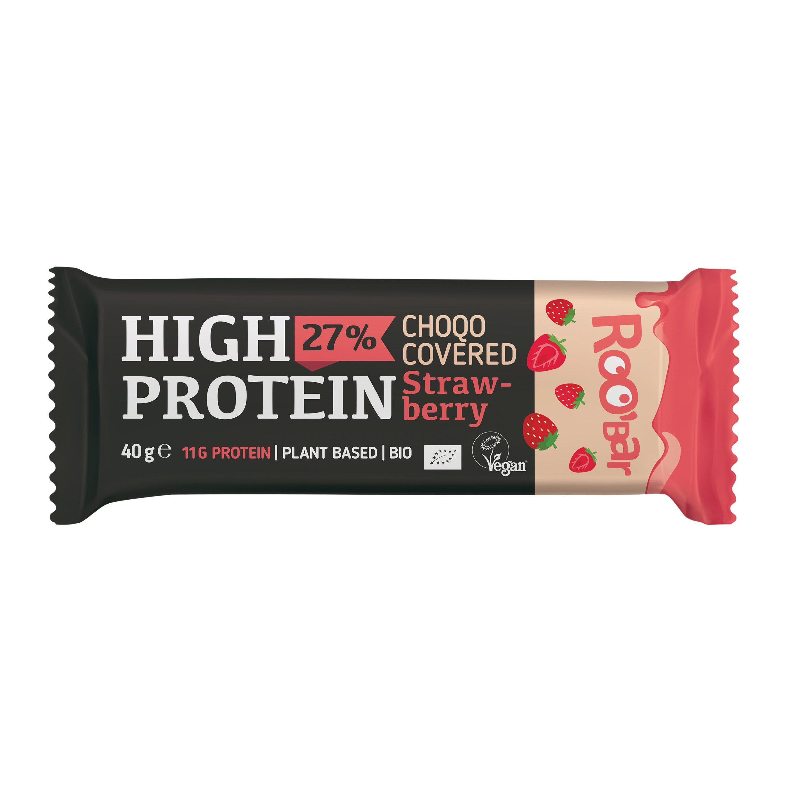 Tyčinka proteinová jahodová v růžové polevě veganská 40 g BIO   ROO´BAR Roobar