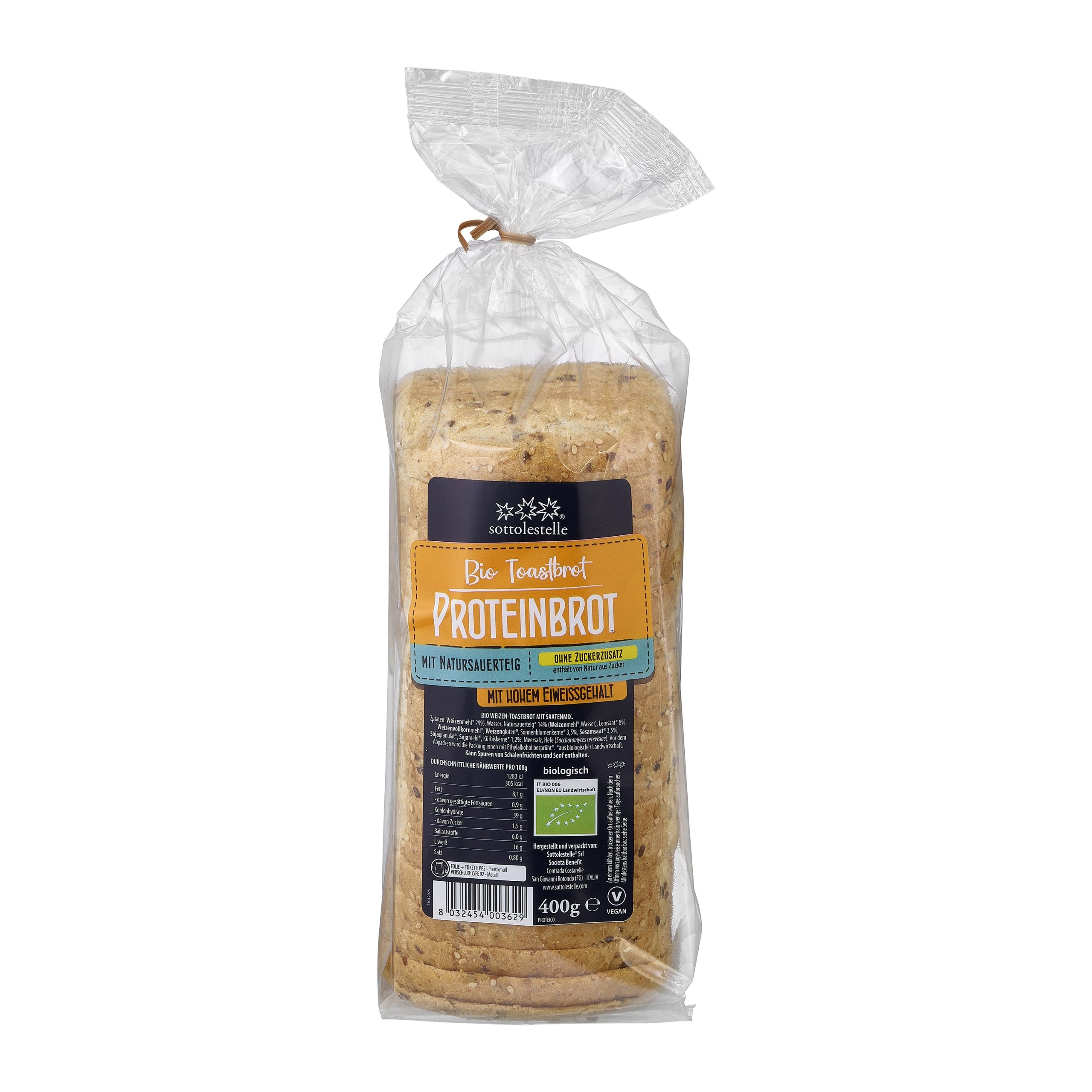 Chléb toastový proteinový s kváskem 400 g BIO   SOTTOLESTELLE Sottolestelle