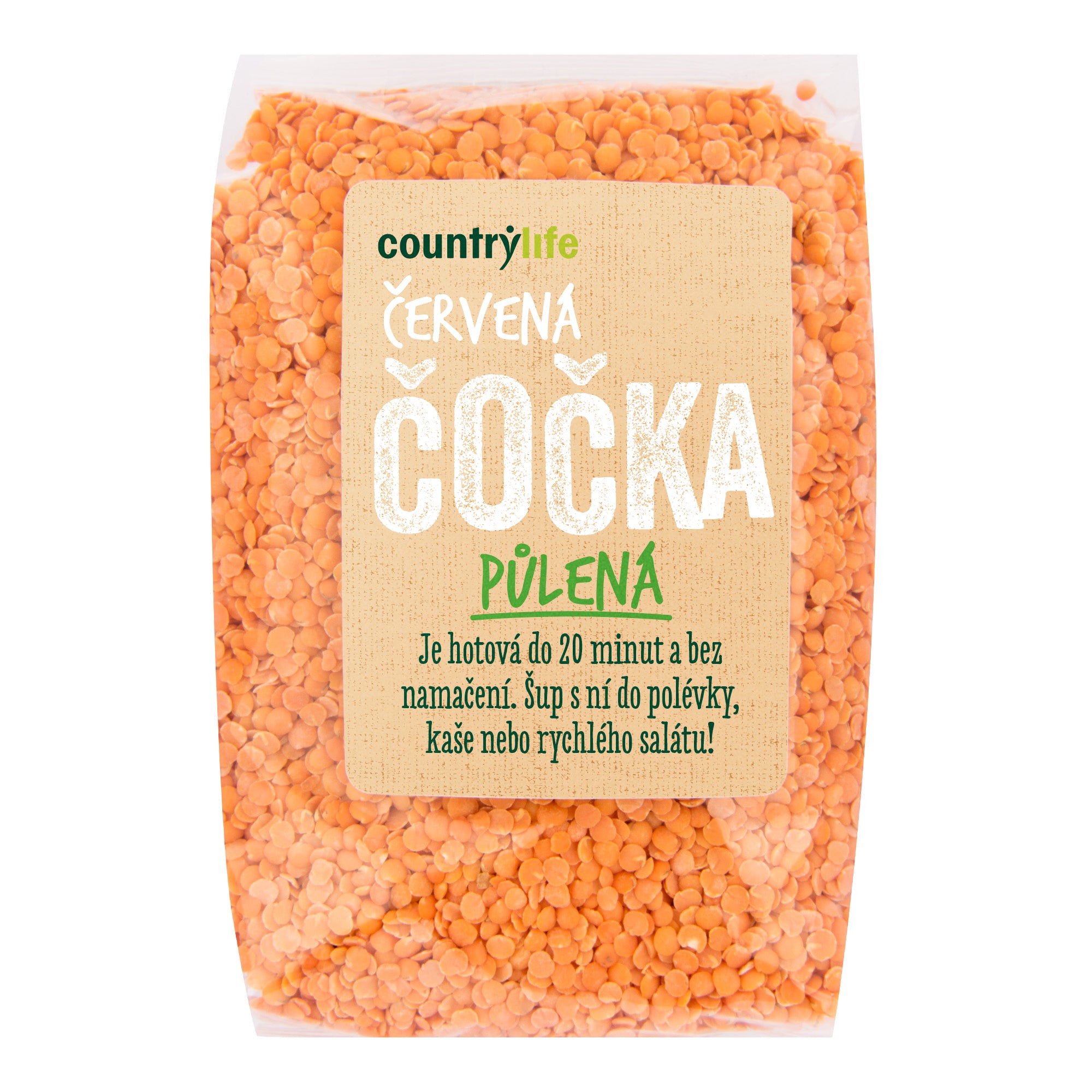 Čočka červená půlená loupaná 500 g   COUNTRY LIFE Country Life