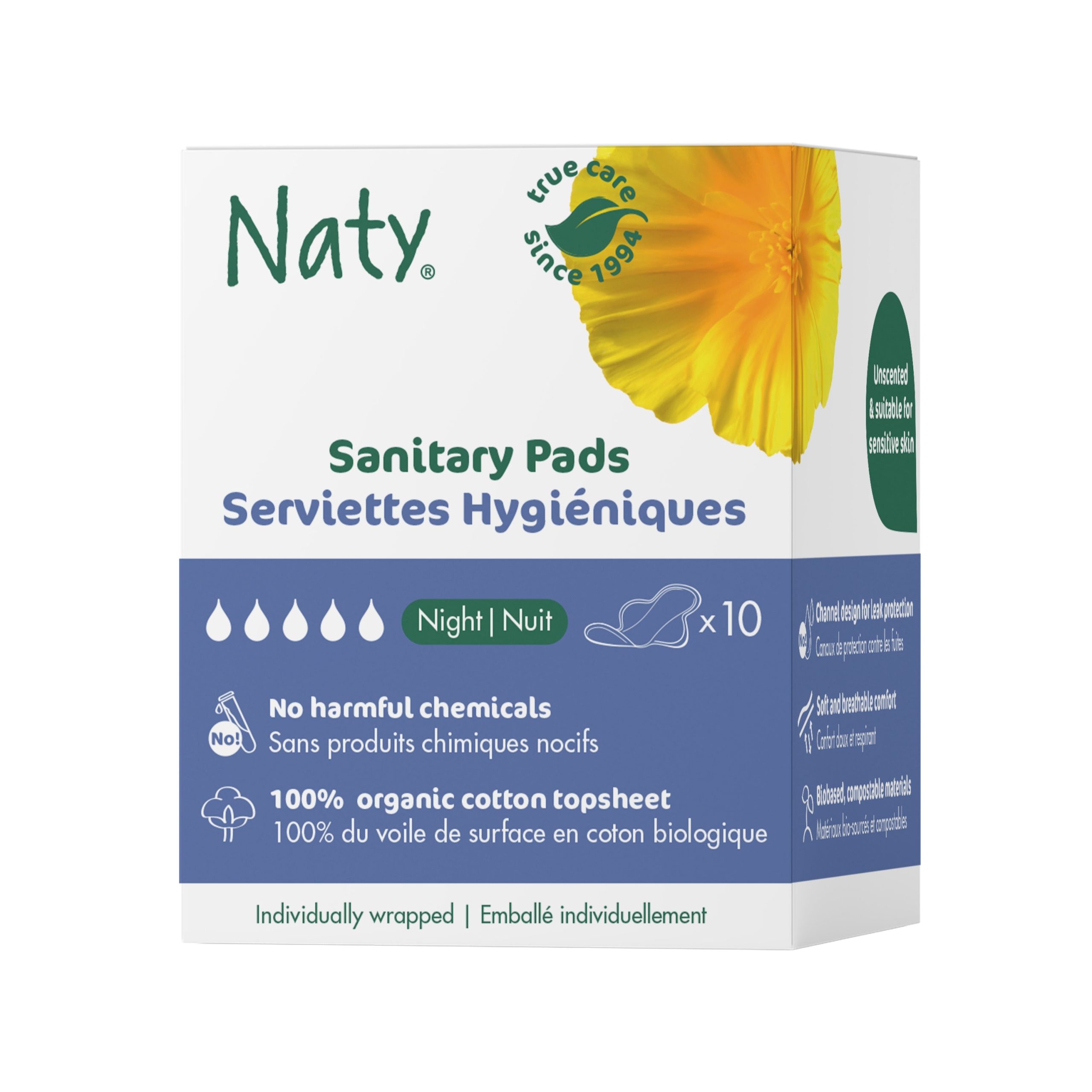 Naty Dámské vložky s křidélky - noční (10 ks) - pošk. obal - savost 5 kapiček Naty