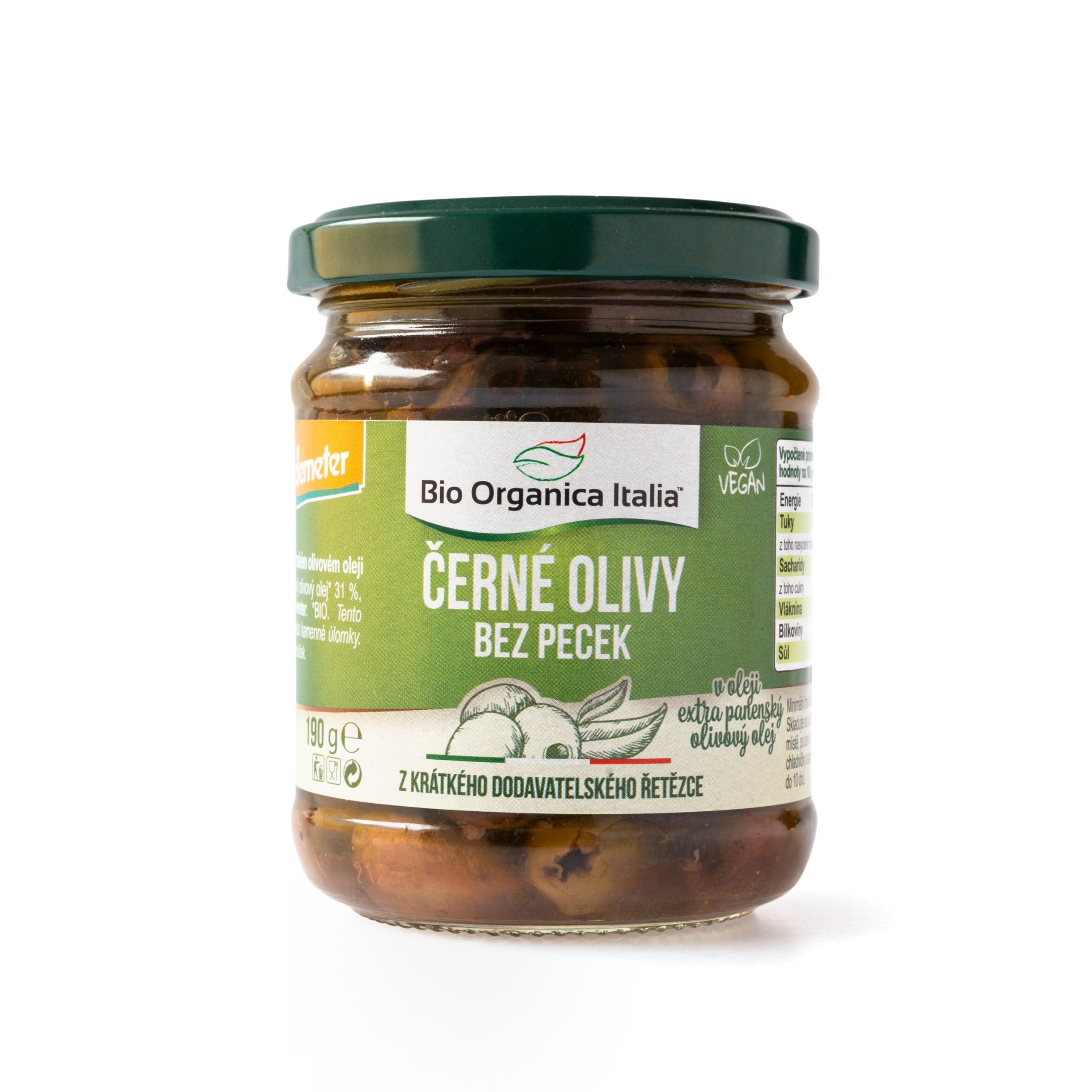 Olivy černé v olivovém oleji bez pecek 190 g BIO   BIO ORGANICA ITALIA Bio organica Italia