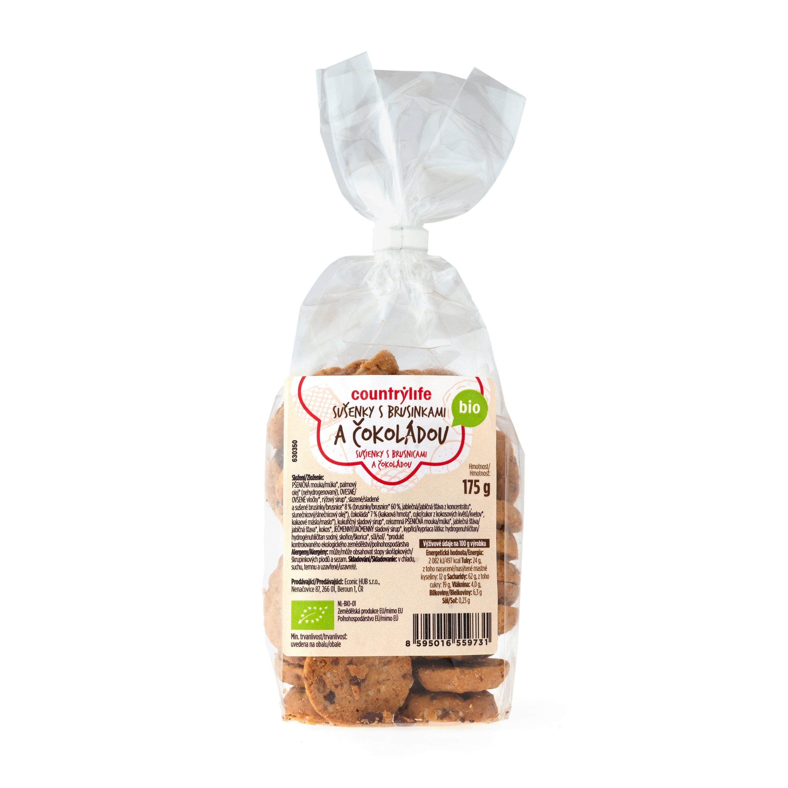 Sušenky s brusinkami a čokoládou 175 g BIO   COUNTRY LIFE Country Life