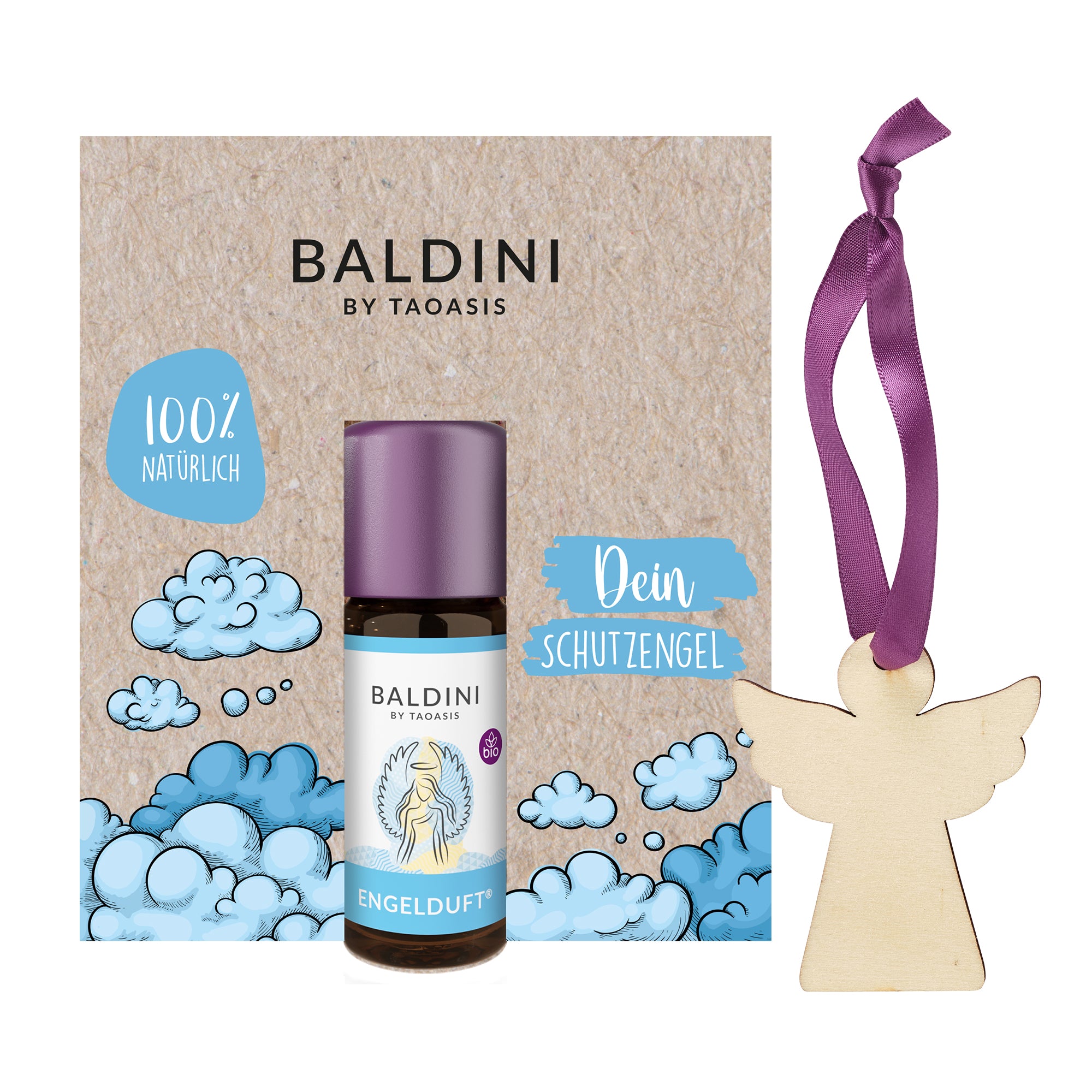 TAOASIS Baldini Aroma mini set Angel Scent BIO (10 ml) - dřevěná visačka jako difuzér Taoasis
