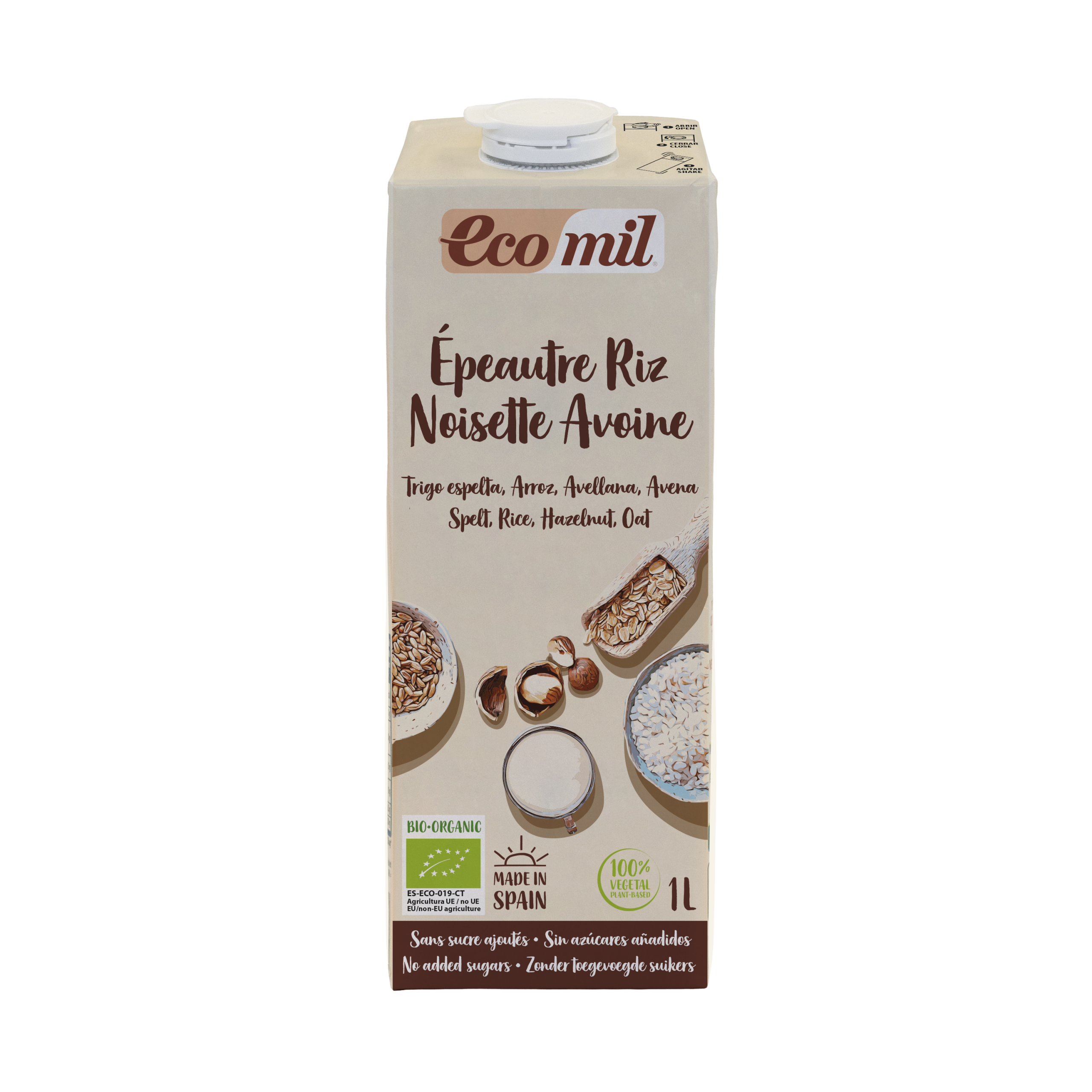 Nápoj špaldovo-rýžovo-ovesný s lískovými oříšky 1 l BIO   ECOMIL EcoMil