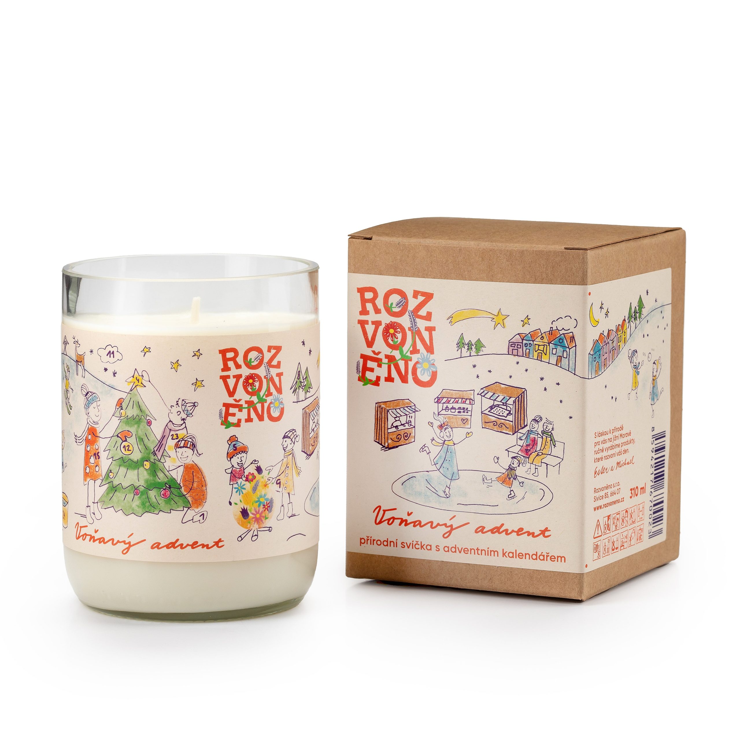Rozvoněno Vonná svíčka - Voňavý advent (300 ml) - s novou vůní a dřevěným víčkem Rozvoněno