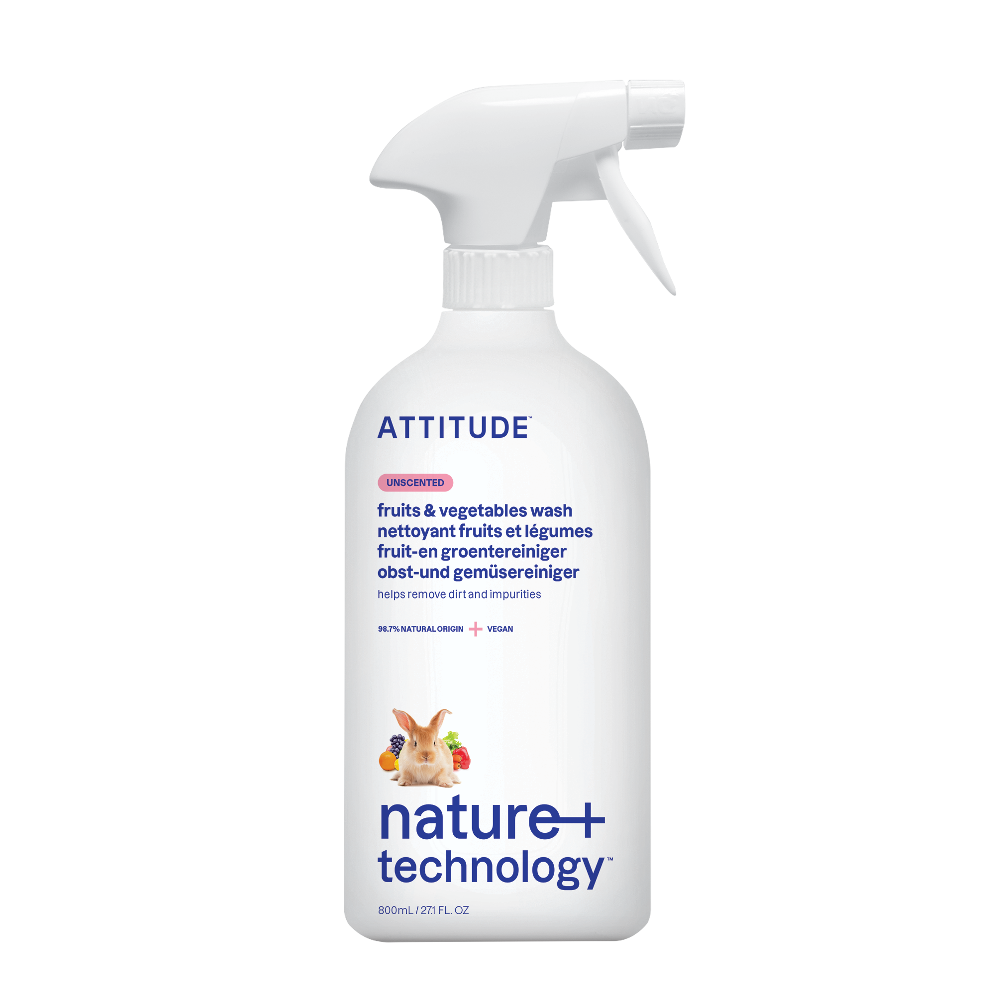 Attitude Čistič na ovoce a zeleninu bez vůně s rozprašovačem (800 ml) - bez aromatu a vůně Attitude