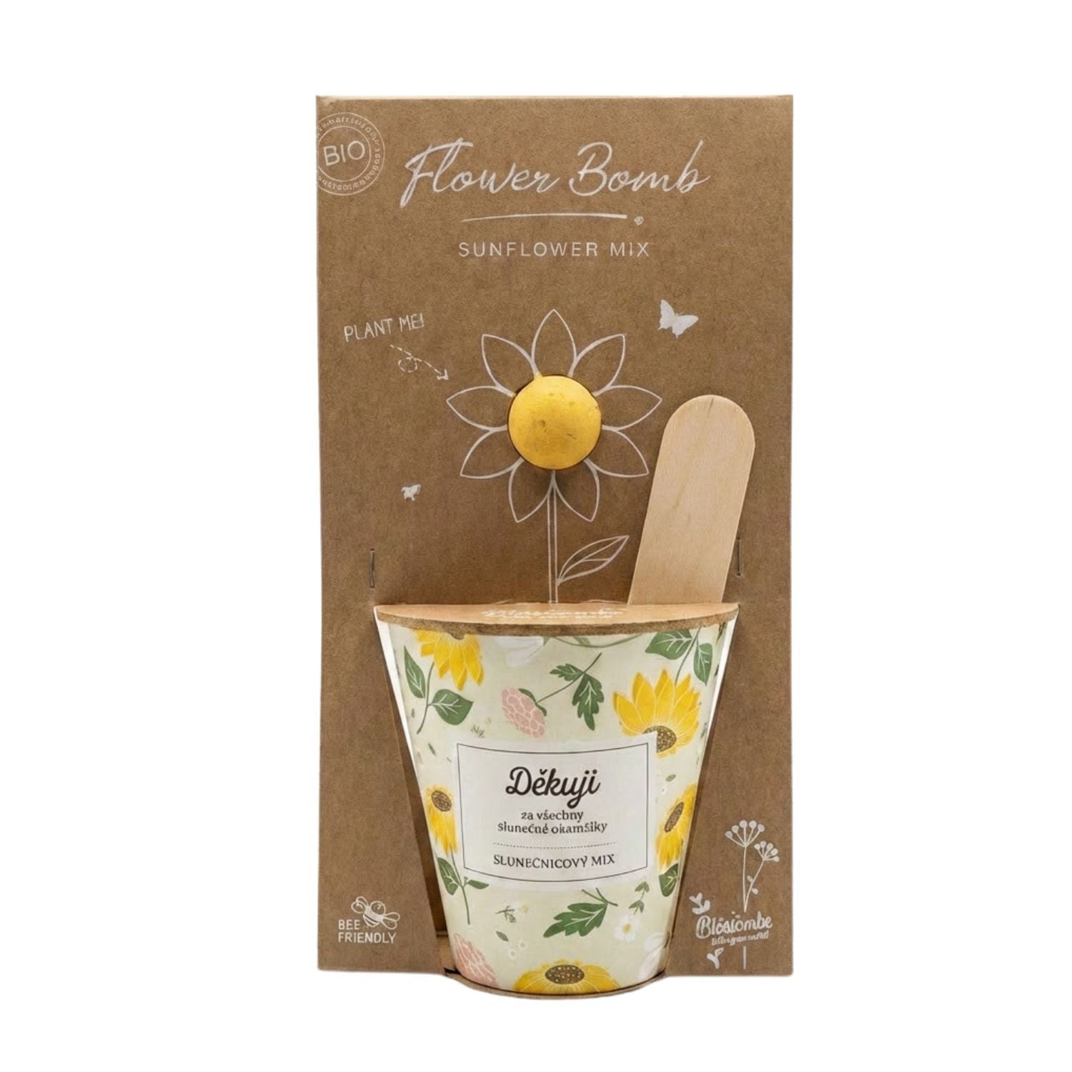Blossombs Semínková bomba s květináčem - Děkuji - slunečnicový mix - set na pěstování žlutých květin Blossombs