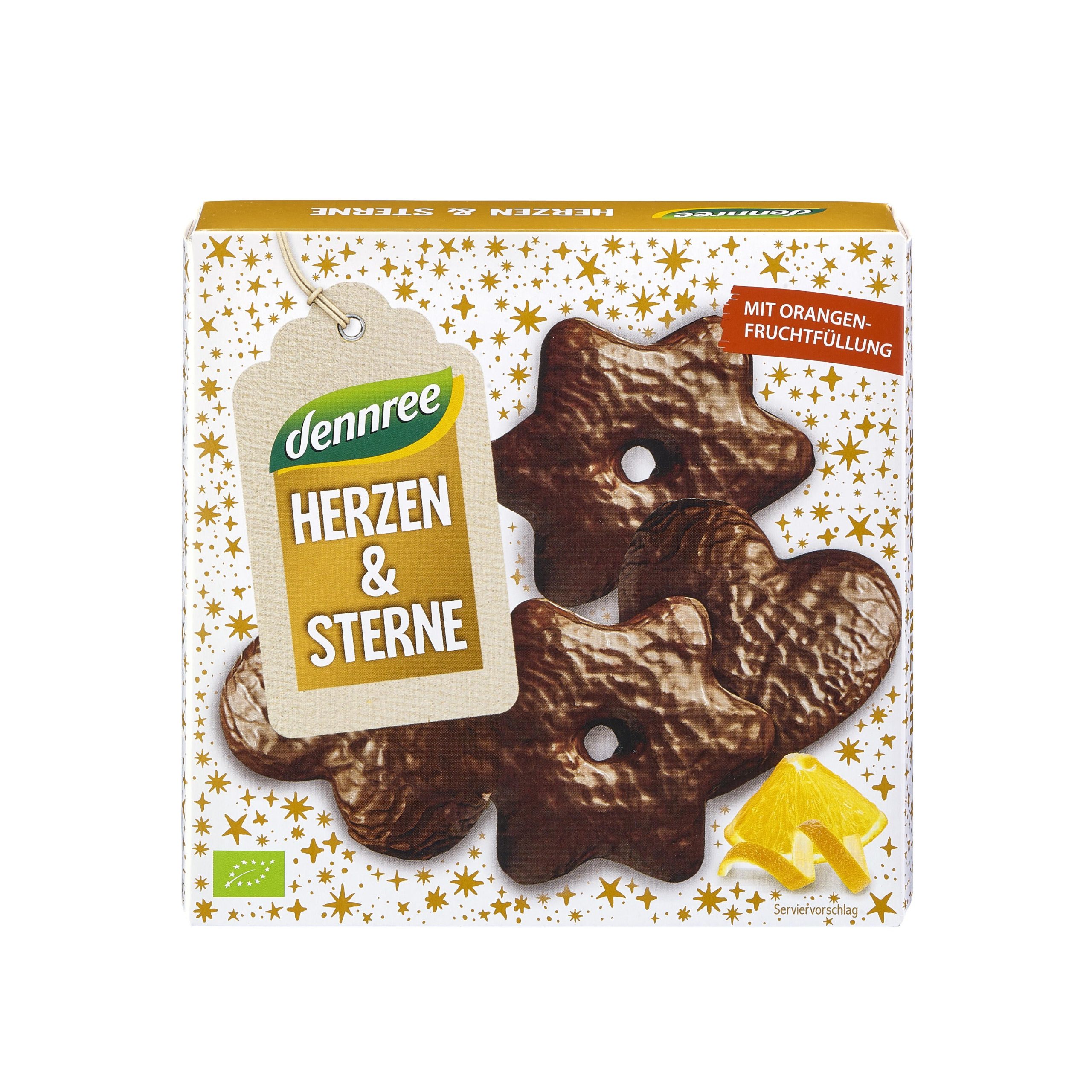 Dennree Srdíčka a hvězdičky s pomerančovou náplní BIO (250 g) - perníkové sušenky Dennree