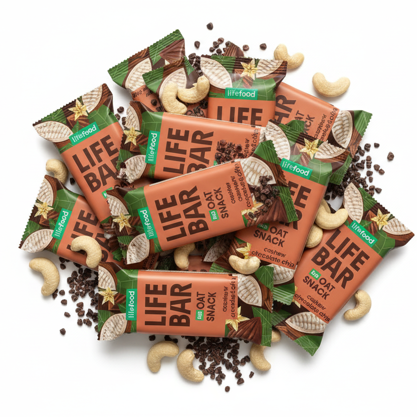 Lifefood Zvýhodněná sada 13 + 2 tyčinky zdarma - Lifebar Oat Snack Chocolate Chip BIO (15 x 40 g) - nutričně bohaté svačinky Lifefood