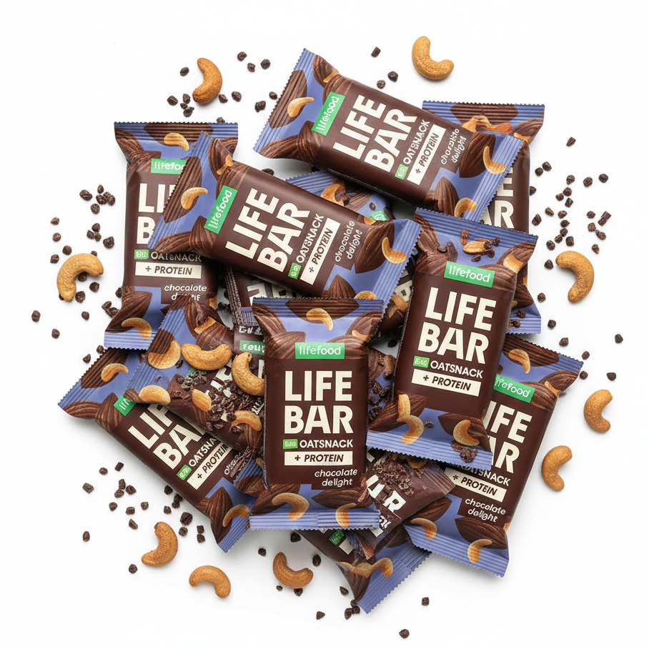 Lifefood Zvýhodněná sada 13 + 2 tyčinky zdarma - Lifebar Oat Snack Protein Chocolate Delight BIO (15 x 40 g) - nutričně bohaté svačinky Lifefood