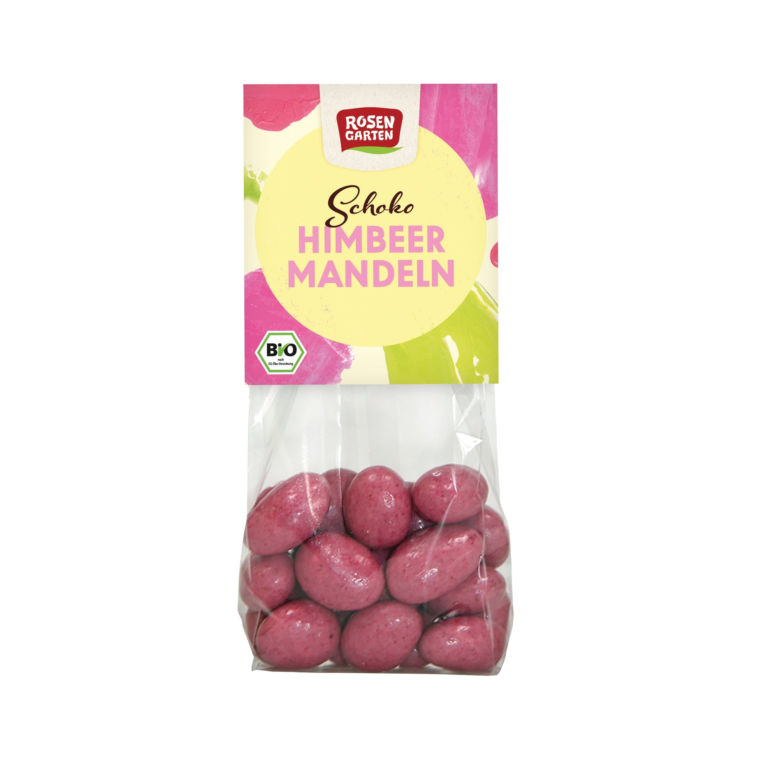 Mandle v mléčné a bílé čokoládě s malinami 100 g BIO   ROSENGARTEN Rosengarten