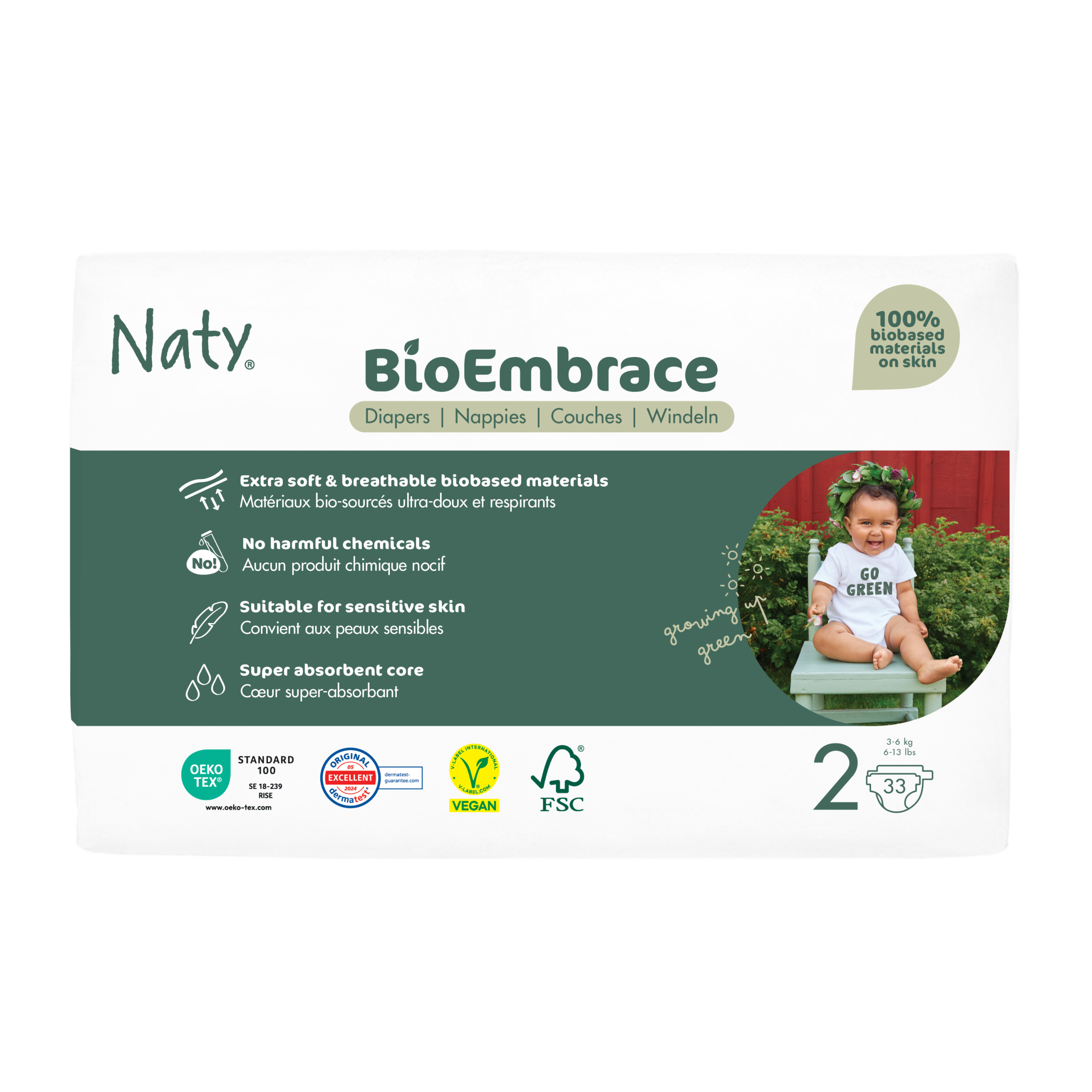 Naty BioEmbrace Ekoplenky Mini - vel. 2 (3 - 6 kg) (33 ks) - s vylepšenou funkčností Naty