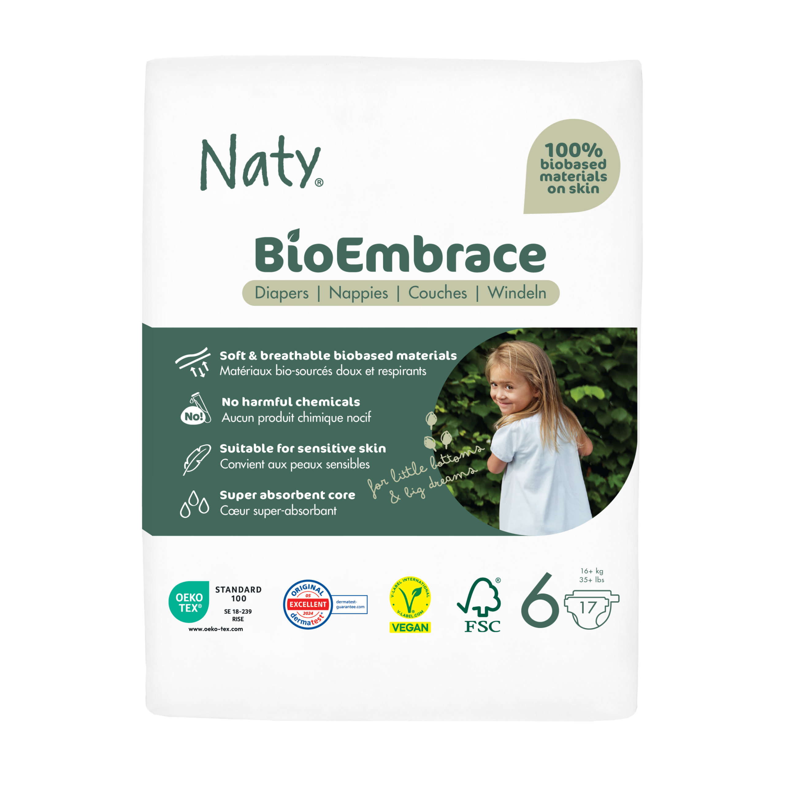 Naty BioEmbrace Ekoplenky XL 16+ kg - vel. 6 (17 ks) - s vylepšenou funkčností Naty