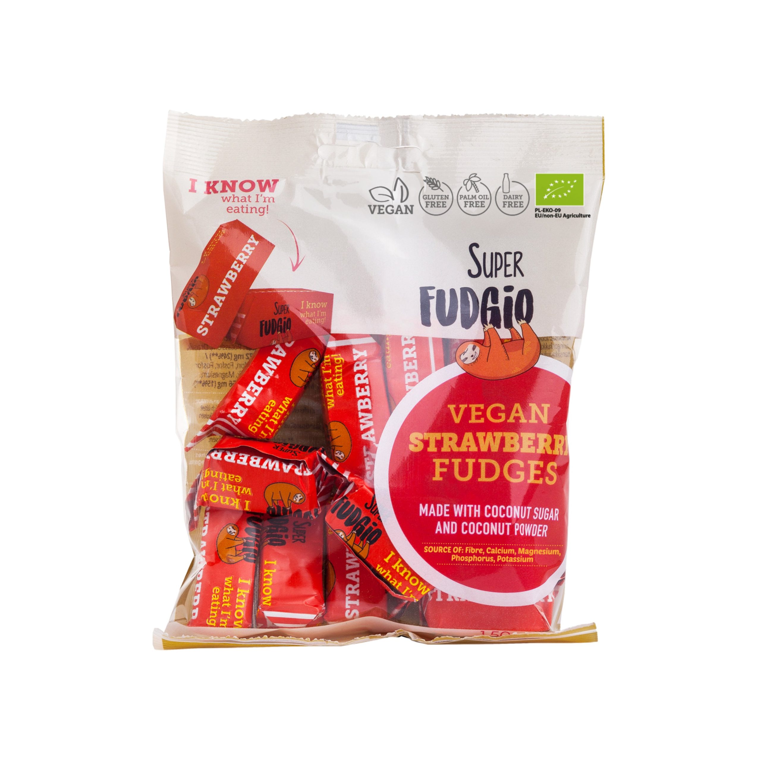 Superfudgio Karamely jahoda vegan BIO (150 g) - veganské bio křupavé karamelky Superfudgio