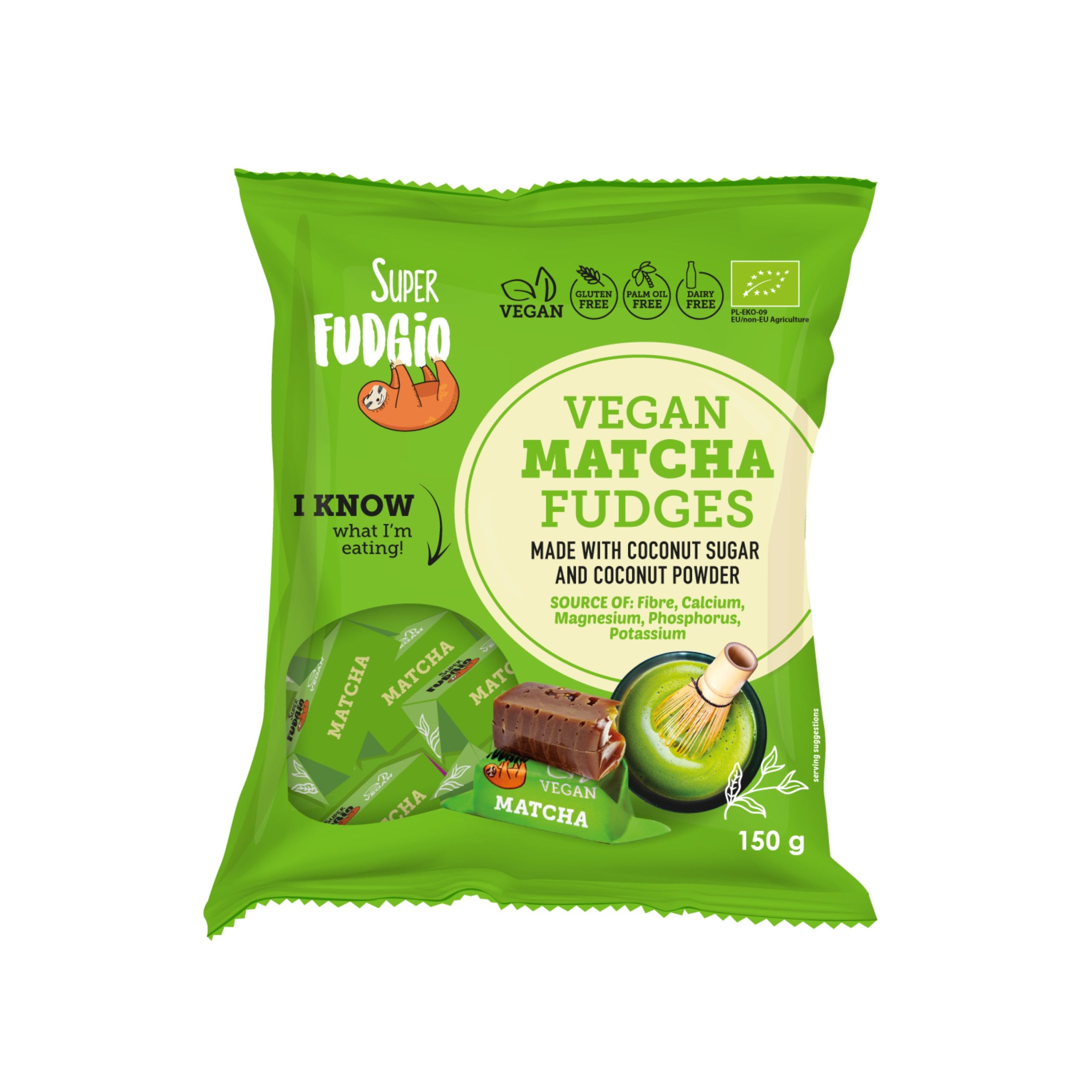 Superfudgio Karamely matcha vegan BIO (150 g) - veganské bio křupavé karamelky Superfudgio