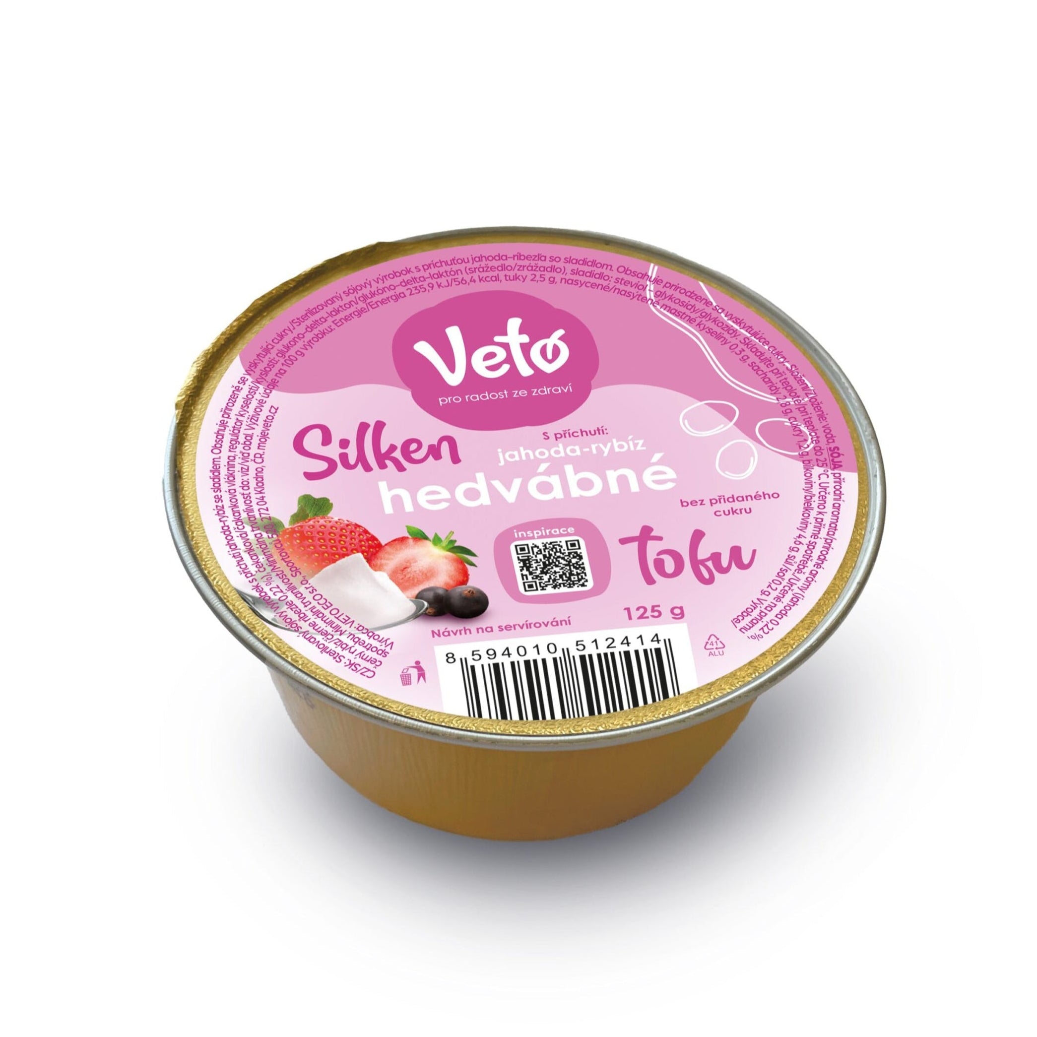 Veto Eco Tofu hedvábné s příchutí jahoda a rybíz (125 g) - rostlinná alternativa pro dezerty a snídaně Veto